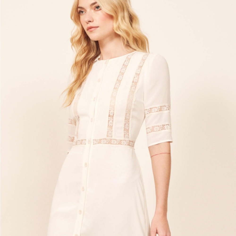 Reformation White Lace Inset Mini Dress Half Sleeve